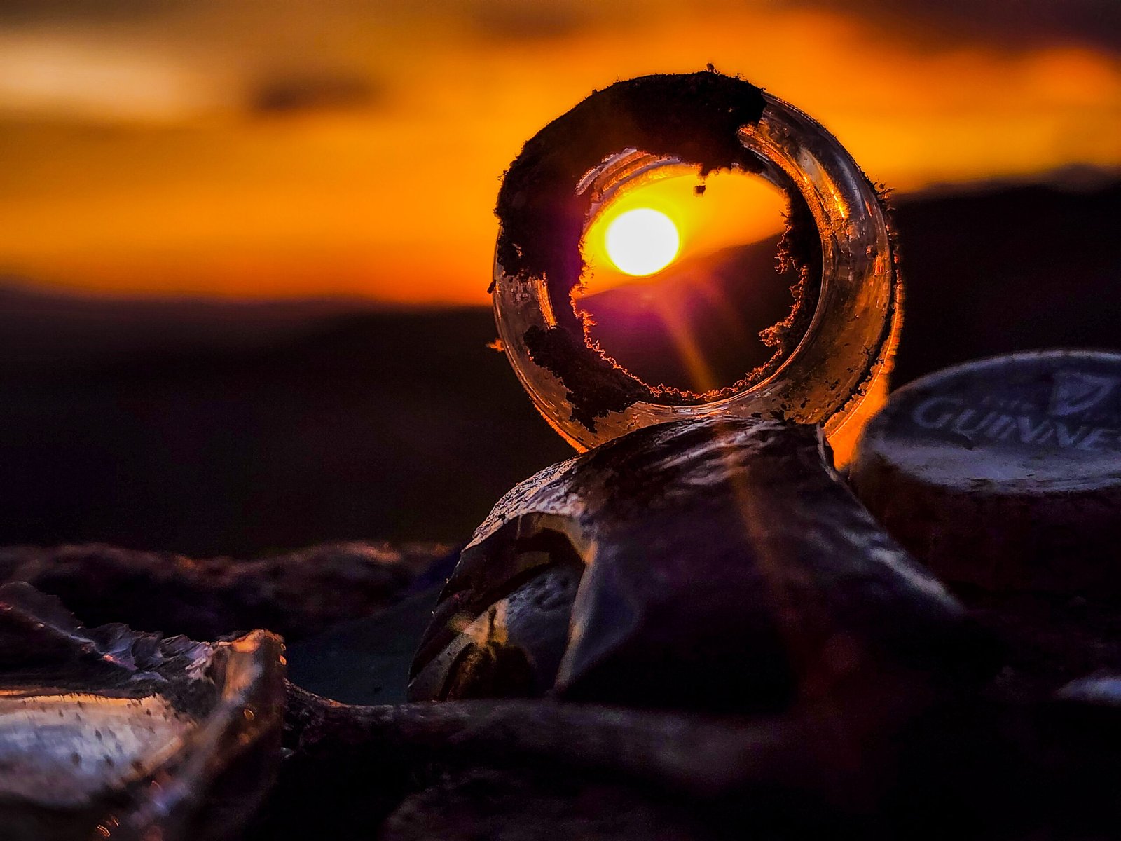 Broken glass in the sunset